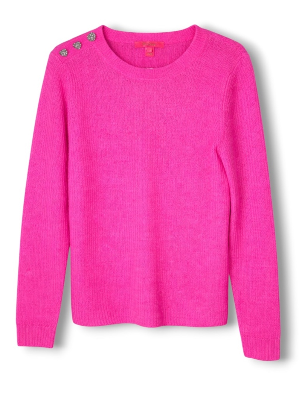 Lilly Pulitzer Hot Pink Gold Heart Button Preppy Knit Sweater Small